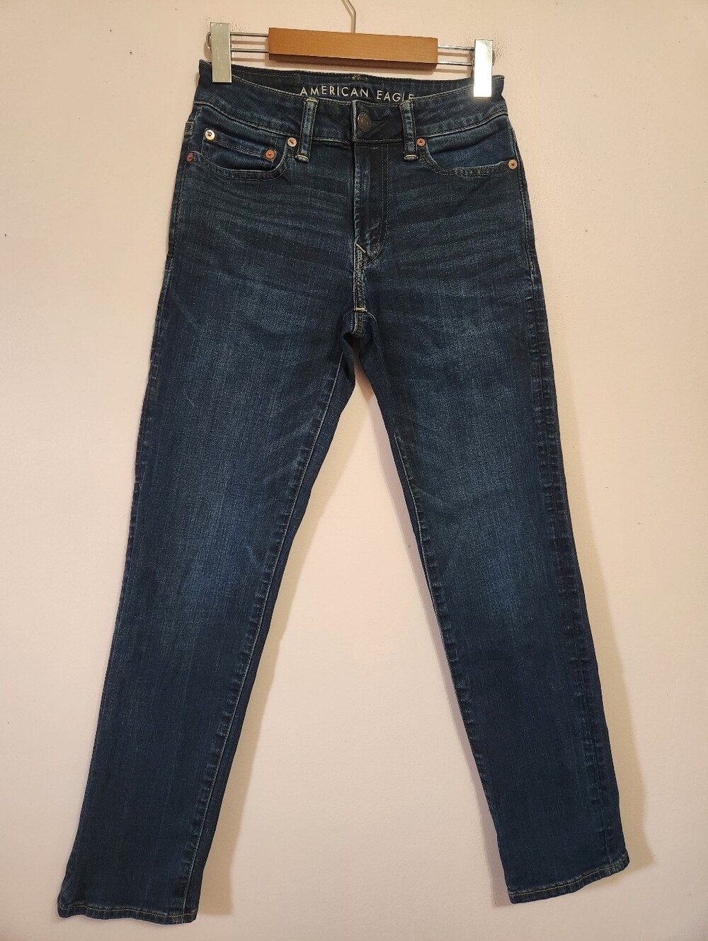 American Eagle Mens 26x30 Slim Straight Flex Jeans Dark Wash Indigo Blue